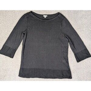 J Jill Top Linen Blend Pullover Knit Black 3/4 Sleeve Side Slits Size Medium Pet
